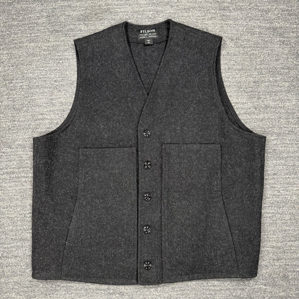 Filson Mackinaw Wool Vest Men 2XL XXL Charcoal Heavy Utility Workwear Made USA